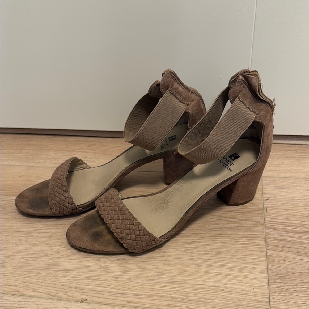 White Mountain Brown Heeled Sandals with Ankle Strap